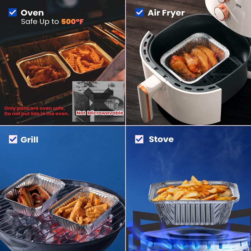 Disposable Aluminum Foil Food Containers with Plastic Lids - Eco-Friendly, 1000ml