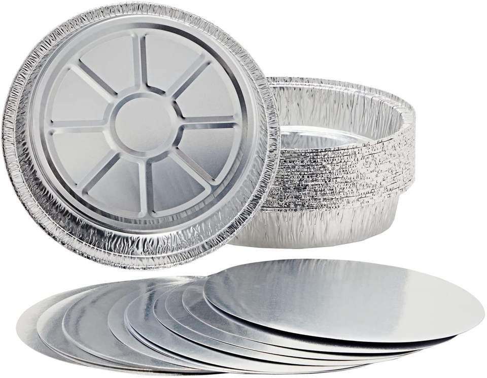 8 Inch Round Aluminum Foil Cake Pans - Disposable Pizza Baking Trays with Lids