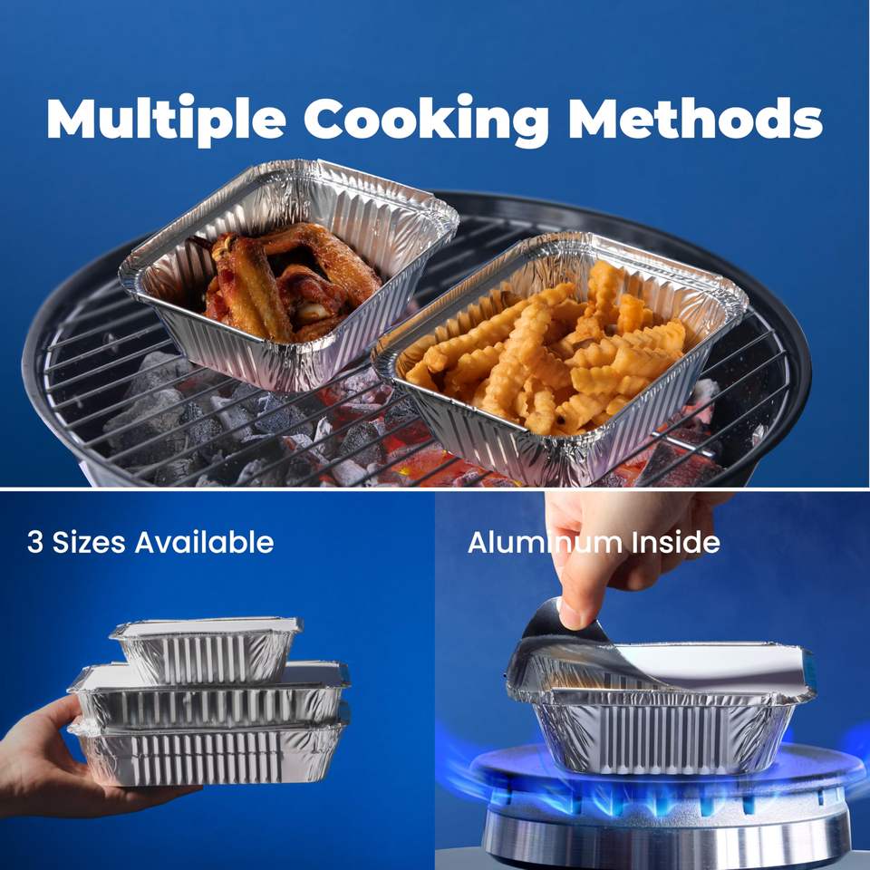 Disposable Aluminum Foil Food Containers with Plastic Lids - Eco-Friendly, 1000ml