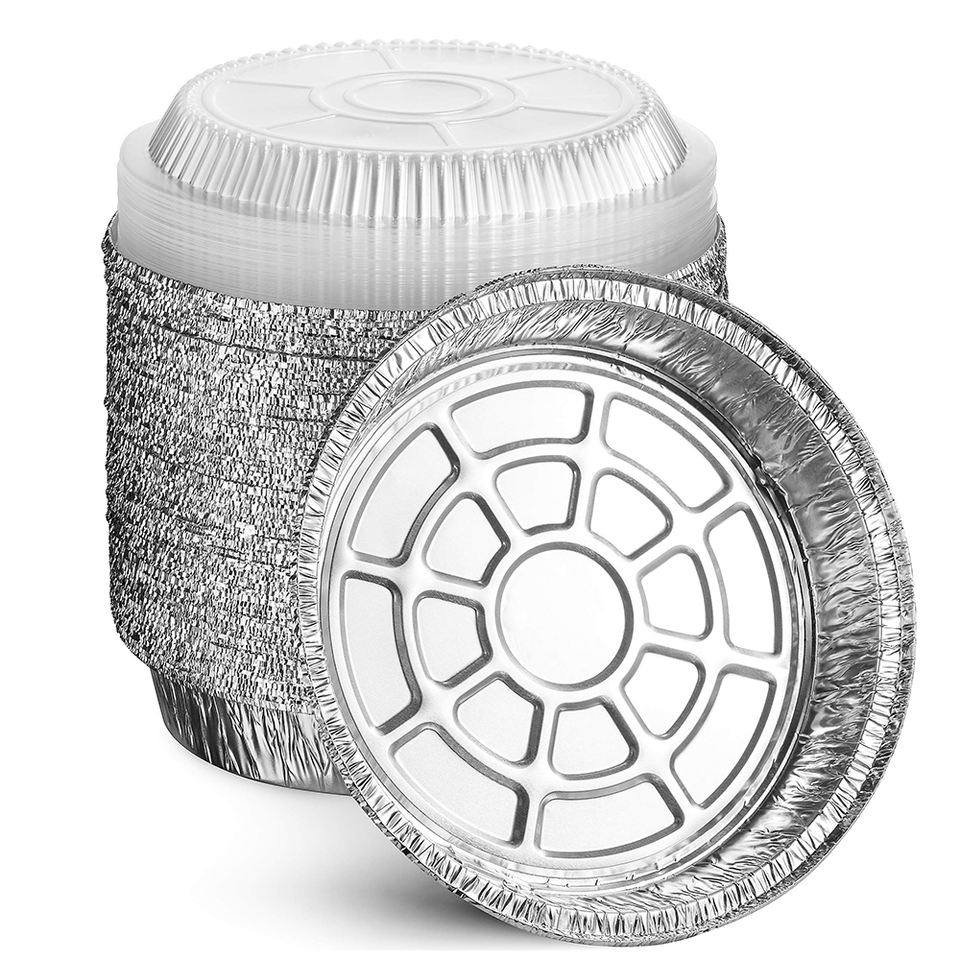 8 Inch Round Aluminum Foil Cake Pans - Disposable Pizza Baking Trays with Lids
